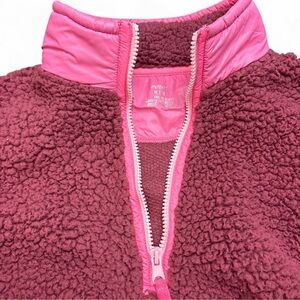 Aerie Dream Sherpa Quarter Zip Sweatshirt Burgundy Size M Cozy Soft Pockects